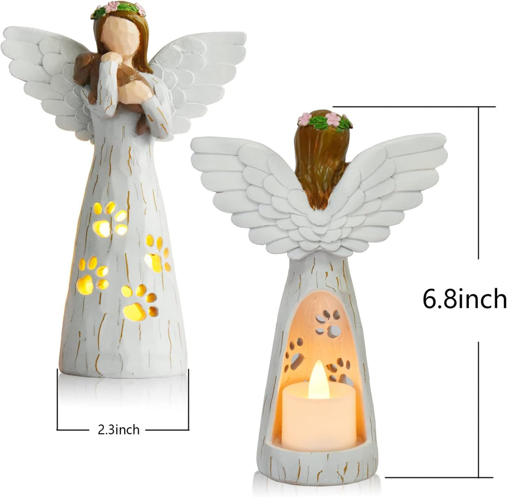 Dog's Angel Candle Holder Statue w/Flickering Led Candle selling